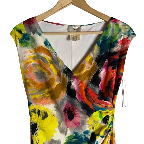 Fuzzi Watercolor Multi Floral Print Ruched Faux Wrap Cocktail Dress Size Medium - Picture 3 of 8